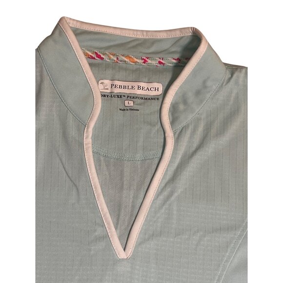 Pebble Beach Dry-Luxe Performance Polo Shirt Light Blue V Neck Golf Top Size L - Picture 3 of 4